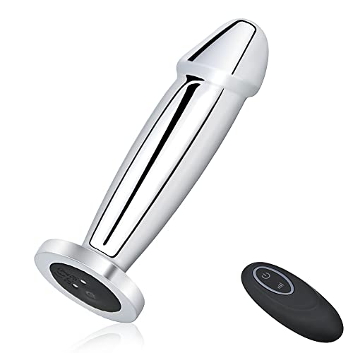 Vibrating Anal Plug Dildo with Remote Control, Rechargeable Metal Butt Plug Prostate Massager with 10 Modes, Magnetic Suction Charging Anal Vibrator Adult Sex Toys for Men Women and Couples (S)