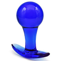 MEBAULT Glass Anal Plug Butt Plug with Curved Based for Comfortable Long Term Wear Blue Prostate Massager Sex Toy with Long Stem for Men Women Masturbation