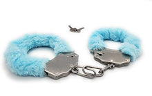 Load image into Gallery viewer, JASINCESS Plush Handcuffs with Keys Toy Handcuffs Stage Costume Props (Blue)
