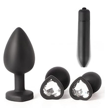 Load image into Gallery viewer, 4Pcs Set Luxury Metal Butt Toys Heart Shaped Anal Trainer Jewel Butt Plug Kit S&amp;M Adult Gay Anal Plugs Woman Men Sex Gifts Things for Beginners Couples Large/Medium/Small,Black
