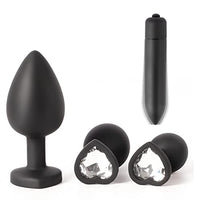 4Pcs Set Luxury Metal Butt Toys Heart Shaped Anal Trainer Jewel Butt Plug Kit S&M Adult Gay Anal Plugs Woman Men Sex Gifts Things for Beginners Couples Large/Medium/Small,Black