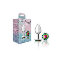 Load image into Gallery viewer, Viben Toys  Cheeky Charms Butt Plug  Body Safe Aluminum Alloy, Lightweight Anal Plug  Silver Round Rainbow Acrylic Gemstone  Small
