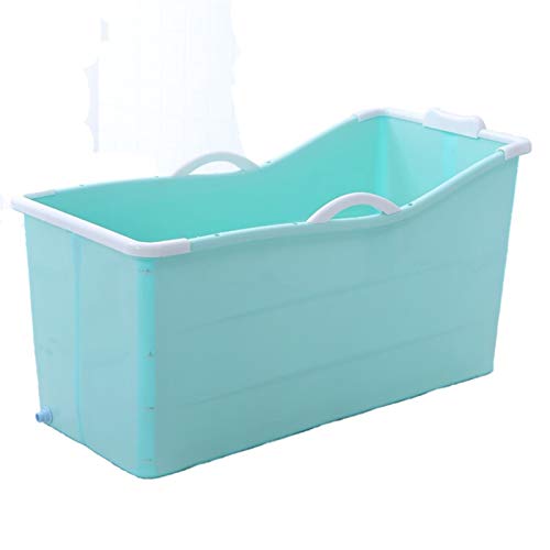 Bathtub Foldable Adult Body Plastic Bath with Non-Slip Handrail Comfortable Headrest Drainage Hole (Color : Green)