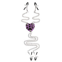 LANWAN Adjustable Nipple Clips with Chains 3 Head Nipple Clamps Heart-Shaped Metal Body Chain for Men Women Pleasure (Leopard Purple)