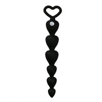 Silicone Anal Beads with Heart-Shaped Pull Ring, Black, 51 Gram - Anal Sex Toys 