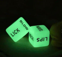 Load image into Gallery viewer, Glow in The Dark Dice Game for Couples Great for Anniversary, Wedding Party Gift, Couples Gift or Gift for Her, Gift for Him 1 Pair of Dice Includes Storage Bag
