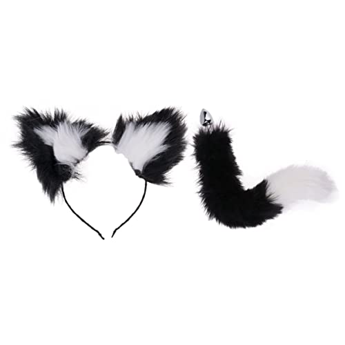 Alvivi Adult Sex Accessories Set,Cat Claw Silicone Tail Ball Butt Plug with Cat Ear Headband for Couple Sex Toys Black&White One Size