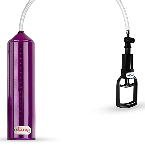 LeLuv Basic Vacuum Pump Easyop Purple 2.25 Inch x 9 Inch Cylinder Tgrip Handle One-Handed Clear Kink-Resistant Hose