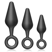 Load image into Gallery viewer, FST Silicone Anal Plug Training Set with Safe Pull Ring, 3Pcs Butt Plug Trainer Kit Prostate Stimulate G-spot Stimulation Anal Sex Toy for Beginners Men Women Couples Black
