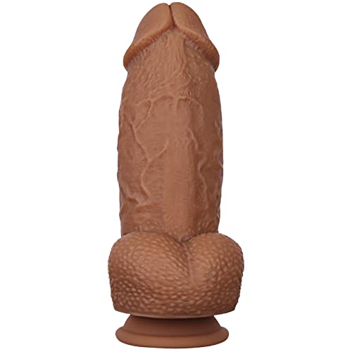 Double Layer Realistic Dildo Silicone Material No Any Smell Huge Penis Big Dick Large Cock Dong Strong Suction Cup 2 Balls G-spot Adult Sex Toys (8.3 Inch)