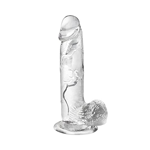 ROVOZAR 7.87 Inch Realistic Dildo, with Strong Suction Cup and Testis for Hands-Free Play, TPE Transparent Safety Material,