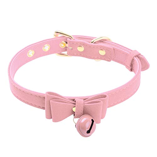 FEESHOW Fuax Leather Neck Choker Collar With Chain Detachable Leash For Men Women Pink Choker One Size