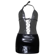 Load image into Gallery viewer, Plus Size Babydoll for Women PU Leather Lingerie Spaghetti Strap Mini Dress Floral Lace Chemise Sexy Nightdress Clubwear Black
