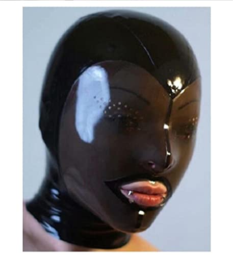 GITDOT Sexy Latex Head Cover Black Latex HeadMask All Inclusive Latex Hood, Zipper Open for Party Club Wear Role Play, Medium