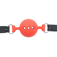 Load image into Gallery viewer, Matranvc Soft Leather Adjustable Mouth Plug Solid Three-Hole Breathable Mouth Ball Couple Stage Role Playing Props (Red)
