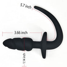 Load image into Gallery viewer, MEBAULT Anal Plug Puppy Tail Butt Plug with T-Shaped Base for Long-Term Wear Silicone Dog Tail Cosplay Sex Toy for Women Men Black
