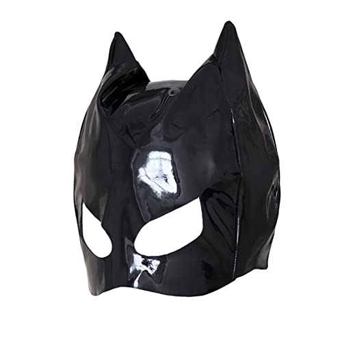 Female Adult Toy Black Patent Leather Cat Face Open Blindfold Hood Play Party JL-042