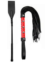 Load image into Gallery viewer, MALINERO Sex Whip Crop BDSM Set - Black Crop 18&quot; Red Whip Faux Leather - Double Slapper Crop Flogger Sex Set - Adult Sex Paddle Flogger Spanking
