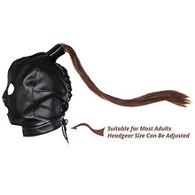 Load image into Gallery viewer, PU Leather Bondage Mask Hood SM Adult Sex Toy with Removable Wig, Unisex Adult Eyes and Mouth Open Black Restraint Headgear Mask Hood Breathable Blindfold Face Cover Blindfold Cosplay
