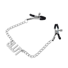 Load image into Gallery viewer, Nipple Clamps with Chain - Adjustable Non Piercing Nipple Clamps with Letter Chain, Nipple Clamps for Sex Pleasure, Nipple Clamps for Sex, Nipple Clamps (Slut)
