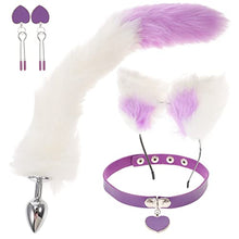 Load image into Gallery viewer, VALICLUD Women Fluffy Fox Set with Fox Tail Butt Plug Collar Nipple Ring and Plush Fox Ear Headband Faux Fur Cat Cosplay Toy Flirting Pleasure Game Toy
