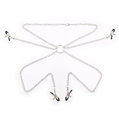 MONEYN Clip Clamps with Chain, Adjustable MONEYN Clamps for Women Men, MONEYN Clamps for Pleasure Sex, Non Piercing Breast Stimulation Clamps (A-Silver)