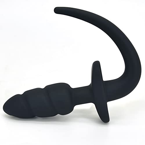 MEBAULT Anal Plug Puppy Tail Butt Plug with T-Shaped Base for Long-Term Wear Silicone Dog Tail Cosplay Sex Toy for Women Men Black