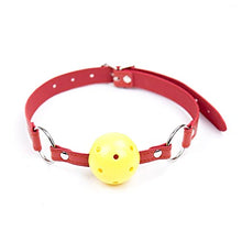 Load image into Gallery viewer, LSCZSLYH BDSM Oral Sex Toys Open Mouth Gag Ball Fetish Bondage Restraints Belts with Mouth Gags Couples Game (Color : Yellow Gag Red Belt)
