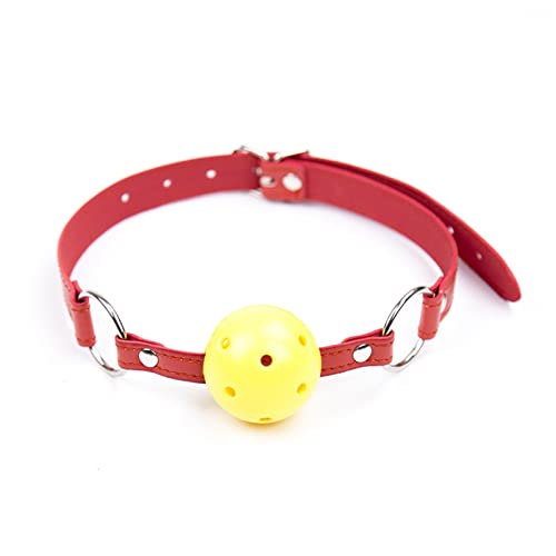 LSCZSLYH BDSM Oral Sex Toys Open Mouth Gag Ball Fetish Bondage Restraints Belts with Mouth Gags Couples Game (Color : Yellow Gag Red Belt)