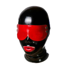 Load image into Gallery viewer, Latex Hood mask for Women sm Mask Full Face Big Mouth with Red Detachable Blindfold Zipper Latex Mask Fetish (XXL, No Blindfold)
