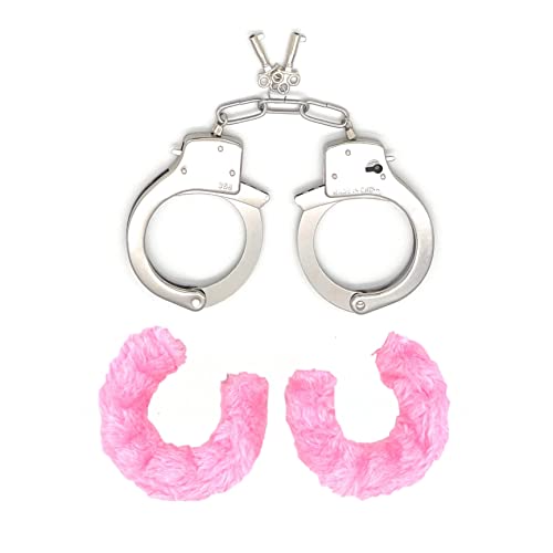 JASINCESS Fuzzy Handcuffs with Keys Toy Handcuffs Stage Costume Props Accessories Halloween Toys (Pink-1)