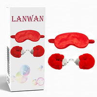 LANWAN Steel Handcuffs with 2 Keys Plush Handcuffs with Blindfold Double Lock for Sport Durable Cuffs Kit (Red)