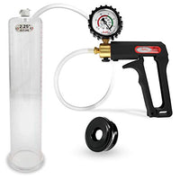 LeLuv Maxi and Protected Gauge Black Penis Pump for Men Bundle with Soft Black TPR Seal 12 inch Length x 2.25 inch Cylinder Diameter