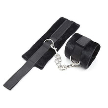 Load image into Gallery viewer, Soft Short plush Handcuffs Straps Set Ankle Cuffs &amp; Wrist Cuffs 4 Pieces (Black)
