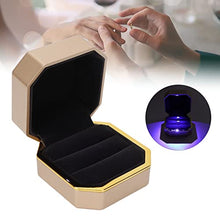 Load image into Gallery viewer, KUIDAMOS Lighted Rings Box, Easy To Easy To Carry Plastic Outer Layer LED Light Couple Ring Box Soft Flocking Inner for Lovers for Engagements(Gold)
