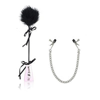 Love Flirting Whip with Feather Tickler Leather Hand Spanking Slapper Paddle and Nipple Clamps Clips Metal Chain Fashion Jewelry