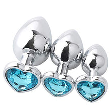 Load image into Gallery viewer, Anal Plug Trainer Kit 3 Pcs Metal Butt Plug with Different Sizes Anal Dilator Sex Toys with Heart Shaped Jewelry Base for Men Women Couples Play (Light Blue)
