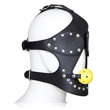 Load image into Gallery viewer, Black Leather Blindfolded Mask Wearing Yellow Hollow Hollow Water Ball Pullover Game Mask
