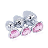 3Pcs/Set Stainless Steel Trainer Kit Beginner Set for Women and Men, Jewerly Design Fetish Heart Metal Anal Butt Plug for Sex, Large Medium Small Stimulation Sex Toy for Unisex Masturbation (Pink)