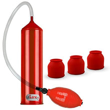 Load image into Gallery viewer, 2.25&quot;x9&quot; EasyOp Good Bgrip Red Ball Grip with Clear Graduated Cylinder/Clear Collapse-Resistant Hose Penis Pump with 3 Silicone Medium Sleeves
