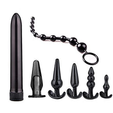 Load image into Gallery viewer, ERUN 7PCS Silicone Anales Trainer Set Plug for Adult Women and Men Anal,Waterproof with Beads Plug Kit-Black
