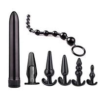 ERUN 7PCS Silicone Anales Trainer Set Plug for Adult Women and Men Anal,Waterproof with Beads Plug Kit-Black