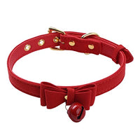 FEESHOW Fuax Leather Neck Choker Collar With Chain Detachable Leash For Men Women Red Choker One Size