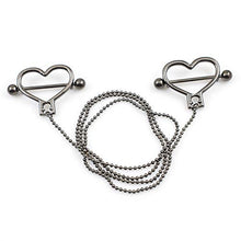 Load image into Gallery viewer, BodyJewelryOnline Heart Shaped Nipple Barbell [Gold IP], Includes Ball Chain [18 Length], Surgical Steel Shaft, Length: 14g (1.6mm), Hypoallergenic, Comfortable, Durable
