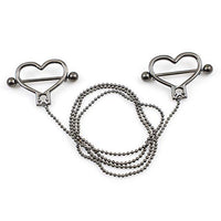 BodyJewelryOnline Heart Shaped Nipple Barbell [Gold IP], Includes Ball Chain [18 Length], Surgical Steel Shaft, Length: 14g (1.6mm), Hypoallergenic, Comfortable, Durable