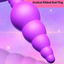 Load image into Gallery viewer, Anal Butt Plug Silicone Gradual Ribbed Anal Bead for Comfortable Long-Term Wear Prostate Massager Sex Toy with T-bar Base &amp; Thin Neck for Men Women Purple TJIJP
