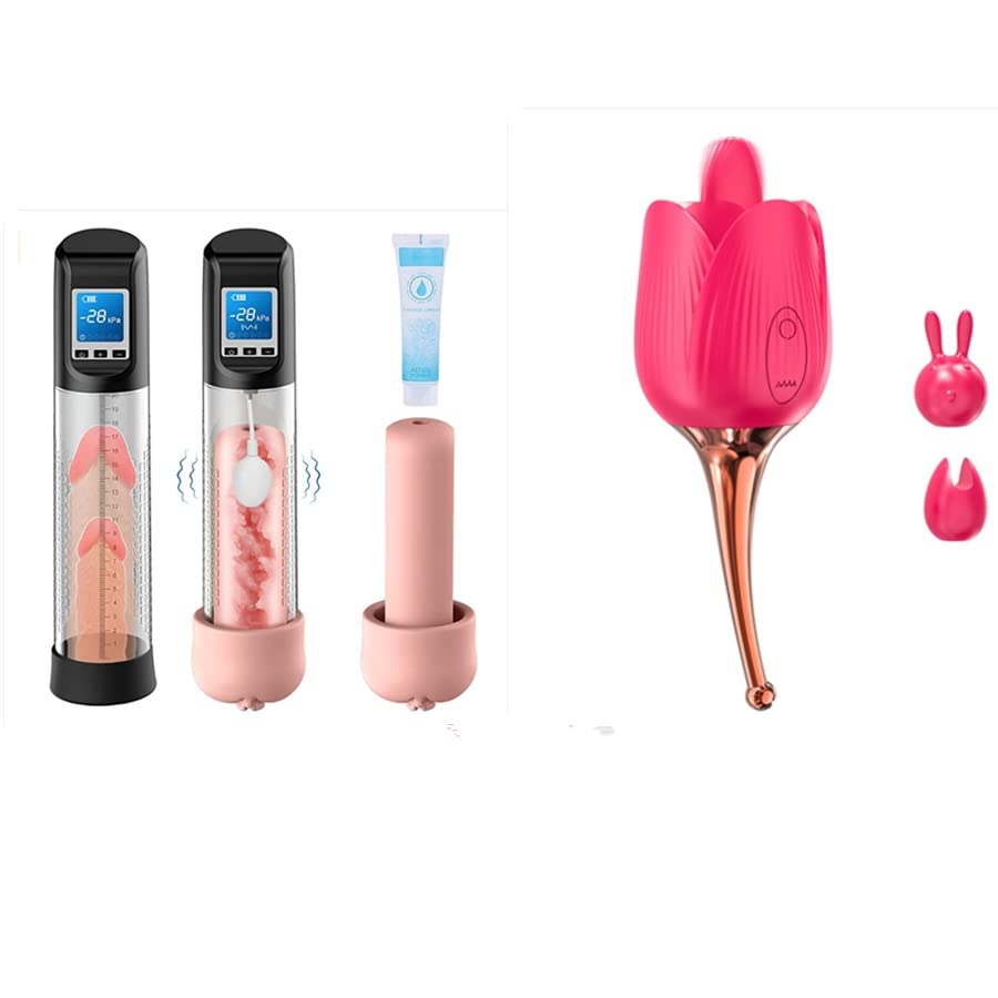 Electric Vacuum Vibrating Penis Pump with Pocket Pussy - Clitoral High-Frequency & Tongue Licking G-Spot Rose Vibrator