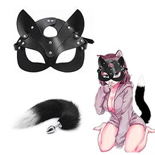 Load image into Gallery viewer, LSCZSLYH Accessories for Woman Cosplay Fox Mask Tail Anal Plug Metal Anus Butt Plug Mask Half Cat Mask Party Sexy Adult Mask Game Masks BDSM (Color : Silicone Black)
