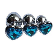 Load image into Gallery viewer, 3Pcs Set Luxury Metal Butt Toys Heart Shaped Anal Trainer Jewel Butt Plug Kit S&amp;M Adult Gay Anal Plugs Woman Men Sex Gifts Things for Beginners Couples Large/Medium/Small,Light Blue
