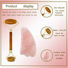 Load image into Gallery viewer, Jade Double-Head Roller Massager Natural Pink Opal Stone Slimming Face Neck Anti-wrinkle Massager Skincare Tool with GuaSha tool with a gift box W3915 (Topaz)
